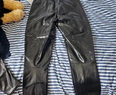 spanx leggings x 3 size L brand new with tags. 1. Black patent spanx with tags L 2. White, black and gray snakeskin spanx brand new with tags L 3. Sequin black spanks (front) leather look back, brand new with tags size L