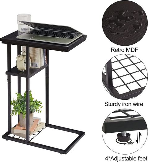 C Shaped End Table Set of 2 with Stable Metal Frame