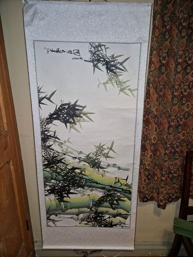 Japanese Bamboo art painted hanging scroll