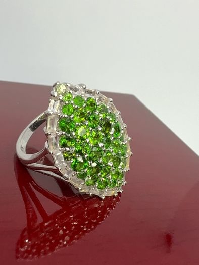 Silver Chrome Diopside & White Topaz Halo Ring