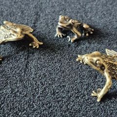 3 brass frogs,. Solid brass.