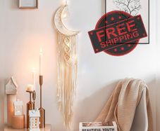 NEW SALE | Macrame Wall Hanging with LED Light,Moon Dream Catcher Woven Tapestry Bohemian Home Decor Wedding Party Ornaments Craft Gifts