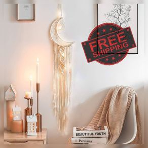 NEW SALE | Macrame Wall Hanging with LED Light,Moon Dream Catcher Woven Tapestry Bohemian Home Decor Wedding Party Ornaments Craft Gifts