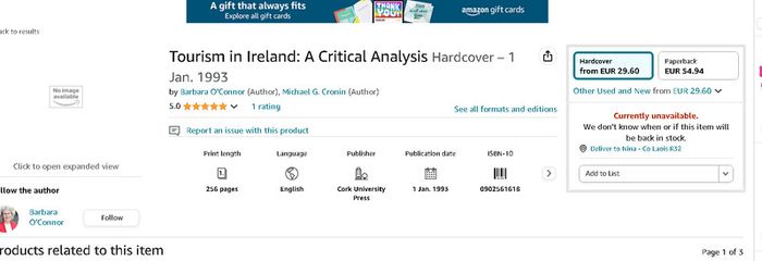 Tourism in Ireland: A critical analysis, Barbara O'Connor, Michael Cronin
