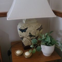 Vintage Ceramic Table Lamps with Cherry Blossom and Butterfly Pattern