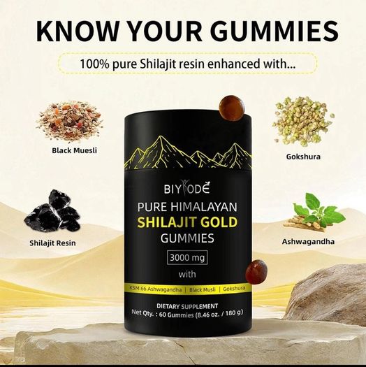 Pure Himalayan Gold Shilajit with Ashwagandha & Gokshura, 60 gummies
