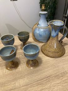 Stoneware Jackson goblets, carafe, lamp base
