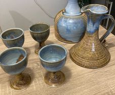 Stoneware Jackson goblets, carafe, lamp base