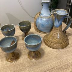 Stoneware Jackson goblets, carafe, lamp base