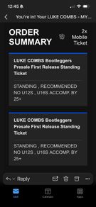 2 x Luke Combs Sunday night tickets