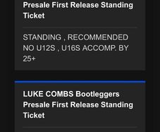2 x Luke Combs Sunday night tickets