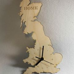 Unique Bespoke Great Britain County Shape Clock Wooden Map Country Uk Clock