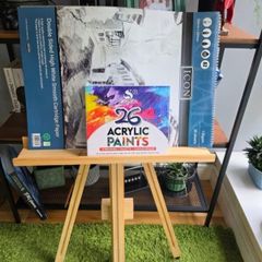 Art set .Easel, cartridge paper, acrylic paints