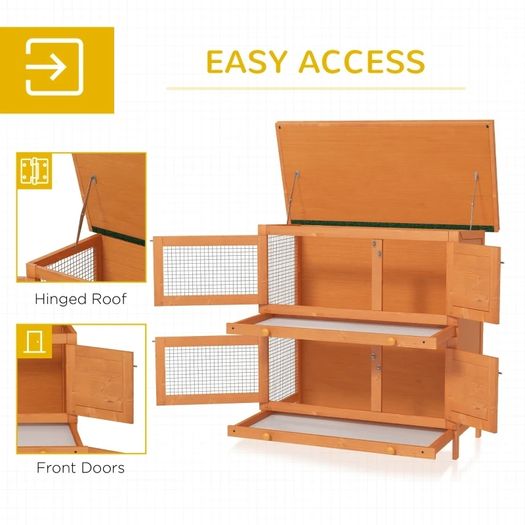 2-Tier Wooden Rabbit Hutch Guinea Pig Hutch Duck House Double Decker Pet Cage with Sliding Tray