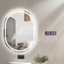 LED Bathroom Mirror Oval Demister Antifog Illuminated Dual LED Time Clock Vanity Makeup Image 7