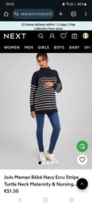 BNWT JoJo Maman Bebe Navy Ecru Stripe Turtle Neck Maternity & Nursing Jumper