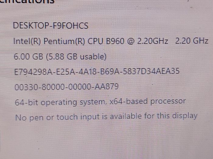 Toshiba Satellite Model C50-A-16C, Intel Pentium CPU B960, 2.2 GHz, 6GB Ram, 1 Terrabyte HDD, Microsoft Edge, Chrome, and VLC
