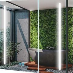 Bathroom Mirror Cabinet with LED Lights, Anti-Fog, Colour Changing & Touch Sensor, Aluminium Double Door, 650x600mm Dimmable, Shaver Socket