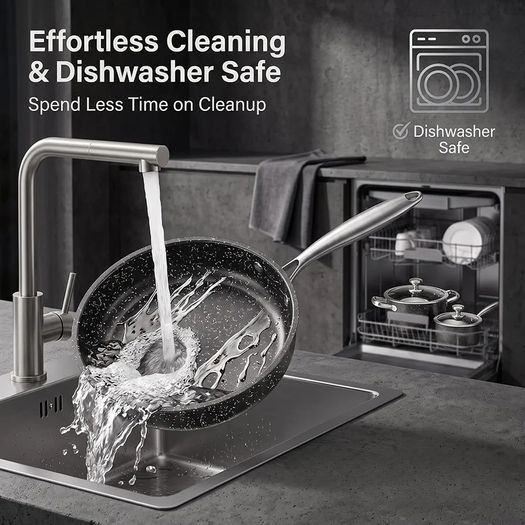 Stainless Steel Pots and Pans Set, 7-Piece Induction Hob Pan Set, Kitchen Cookware Set Cooking Set with Frying Pan Saucepan & Stockpot, Nonstick Black Granite Coating, PFOS & PFOA Free