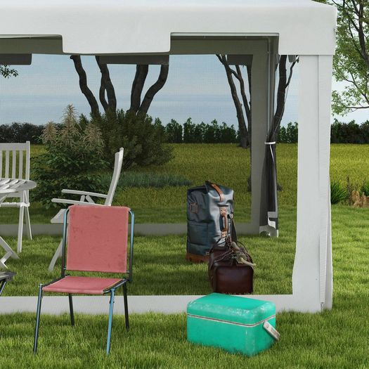 4 m x 3 m Gazebo Party Tent - Outdoor Canopy Garden Sun Shade with Mesh Sidewalls, White