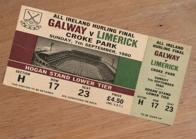 Galway v Limerick Souvenir Ticket  All Ireland Hurling Final 1980