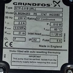 Fully working 2 Bar Grundfos Shower Booster Pump