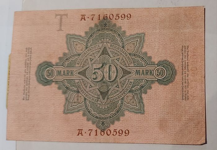 1910 German 50 mark banknote in V.Fine condition