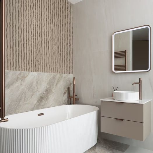 PU Stone Wall Panel Ribbed Surface Taupe 120x60cm