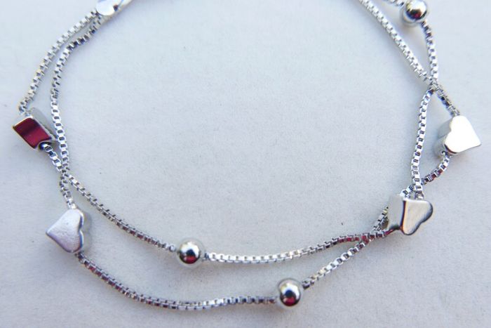 Vintage Sterling Silver 925 Cute Double Heart Charm Bracelet 4,30g