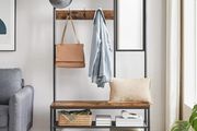 Industrial Clothes Rack, Coat Rack, with Hooks, Mirror, Bench