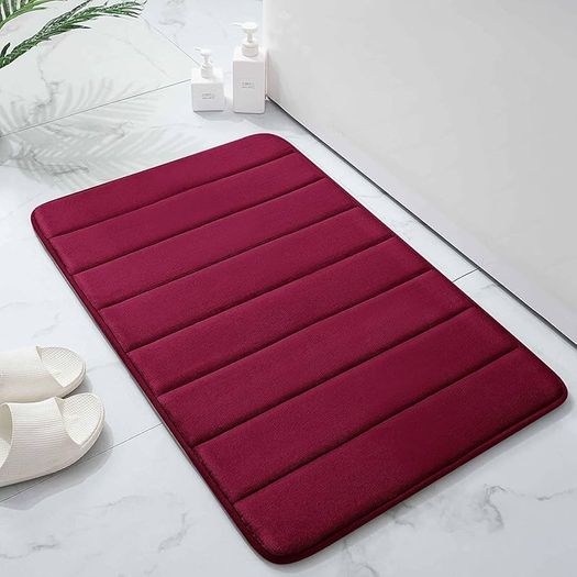 Memory Foam Bath Mat, 50 x 75 cm, Extra Soft Non-Slip Bathroom Mat, Super Absorbent Bath Mats for Bathroom Floor, Machine-Washable Dry Bath Rug Foot Mat, Wine Red