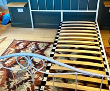 King size bed- white metal frame.