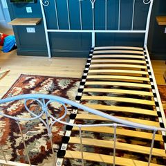 King size bed- white metal frame.