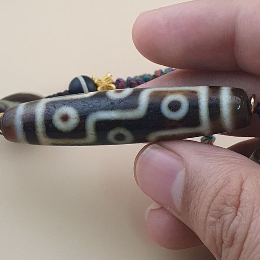 Antique Style Vintage Himalayan 9 Eyes Agate Dzi Bead Pendant Necklace