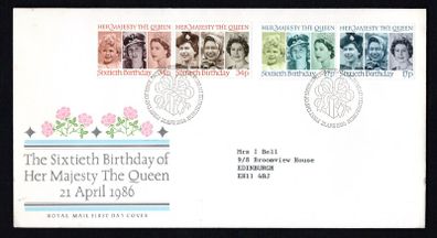 1986 Great Britain 60th Anniversary of Queen Elizabeth II Commemorative Stamps First Day Cover (FDC).