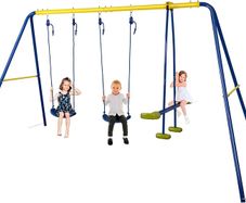 Kids Outdoor Swing Set with 2 Seats & Glider, A-Frame Swingset for Children Ages 3-10, Supports 440lbs - Ideal Playground Sets for Backyards & Gardens | Ideal centerpiece for weekend family gatherings and holiday celebrations in the courtyard