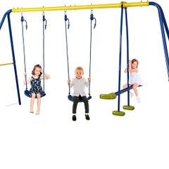Kids Outdoor Swing Set with 2 Seats & Glider, A-Frame Swingset for Children Ages 3-10, Supports 440lbs - Ideal Playground Sets for Backyards & Gardens | Ideal centerpiece for weekend family gatherings and holiday celebrations in the courtyard