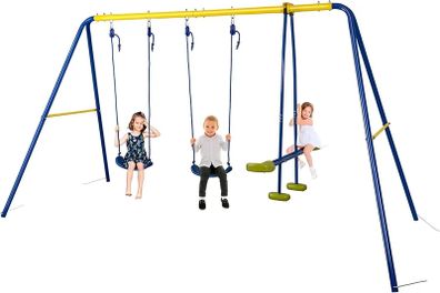 Kids Outdoor Swing Set with 2 Seats & Glider, A-Frame Swingset for Children Ages 3-10, Supports 440lbs - Ideal Playground Sets for Backyards & Gardens | Ideal centerpiece for weekend family gatherings and holiday celebrations in the courtyard