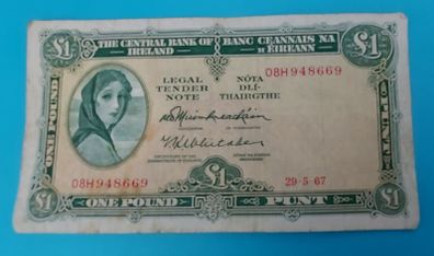 Irish 1967 Lavery One pound banknote in Fine condition