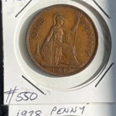 British Pennies 1935, 1936, 1937, 1938, 1939
