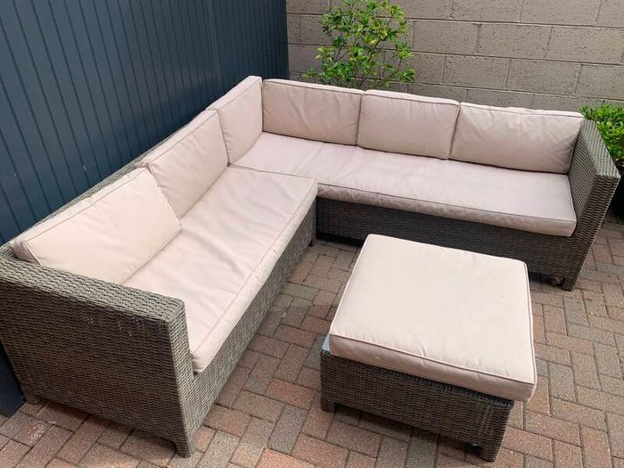 Large L Shaped Outdoor Couch with Table/Footstool