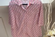 ERFO Pure Women's Geometric Print Blouse Pink Orange Red 3/4 Sleeve