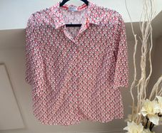 ERFO Pure Women's Geometric Print Blouse Pink Orange Red 3/4 Sleeve