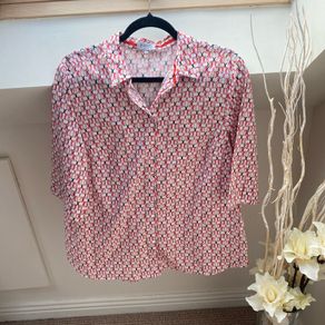 ERFO Pure Women's Geometric Print Blouse Pink Orange Red 3/4 Sleeve
