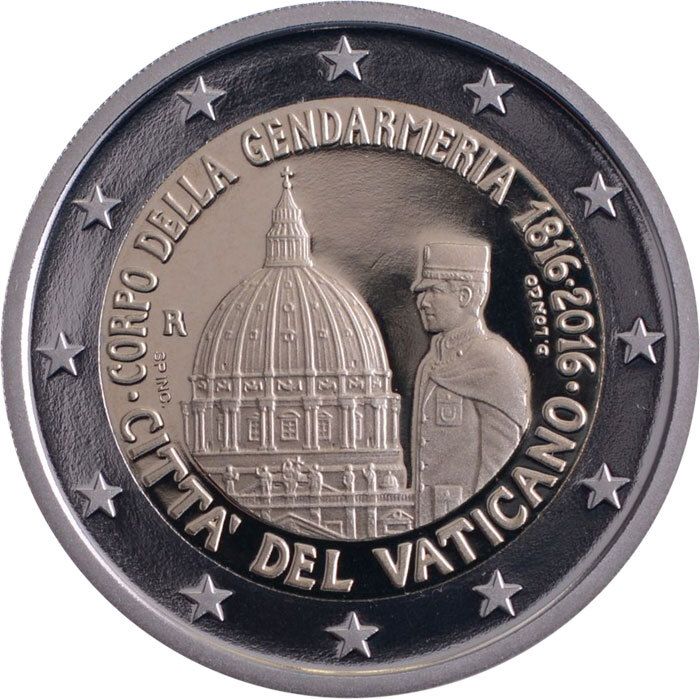 Vatican 2 Euro Commemorative Coin 2016 - Gendarmerie. In Blister/ Folder Card. BU