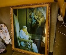 Unique Item. Vintage Large Display Picture of Praying John Paul II in a Frame. Electric, lights up. Religious.