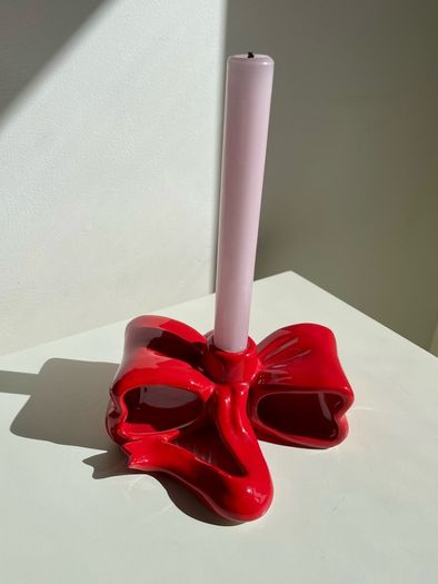 Klevering red bow candle holder sculptural ceramic ribbon design Brand New