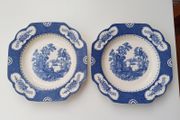 Two Vintage Adams Aladdin pattern  blue and white oriental scene shallow plates  D 22.5cm