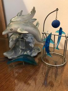 Two Dolphin Ornaments + dolphin mobile