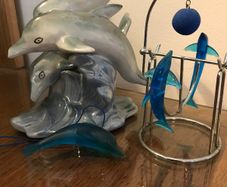 Two Dolphin Ornaments + dolphin mobile